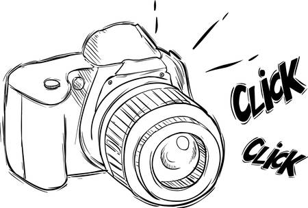 Vector illustration of a camera in sketch style( black and white)のイラスト素材