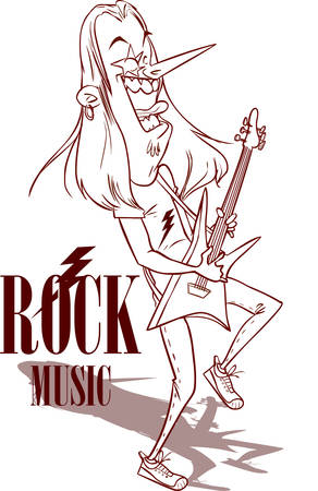Rock Star With Electric Guitar illustrationのイラスト素材