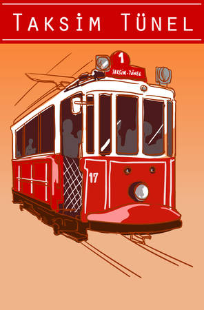Traditional turkish public tram icon in cartoon styleのイラスト素材