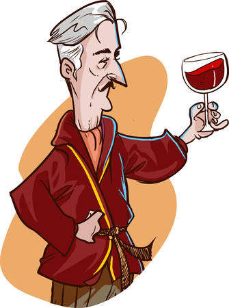 Vector illustration old man drinking wine illustration.のイラスト素材