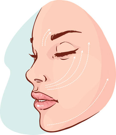 Beautiful woman with marks drawn on her face for plastic cosmetic surgery vector illustrationのイラスト素材