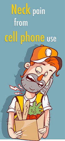 vector illustration of a Neck pain from cell phone useのイラスト素材