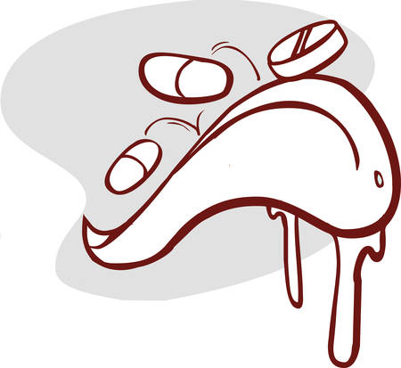 Tablets on tongue - treatment and take medicine concept vector imageのイラスト素材