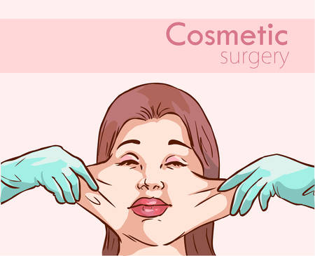 surgeon hands with woman plastic surgery process vector illustrationのイラスト素材