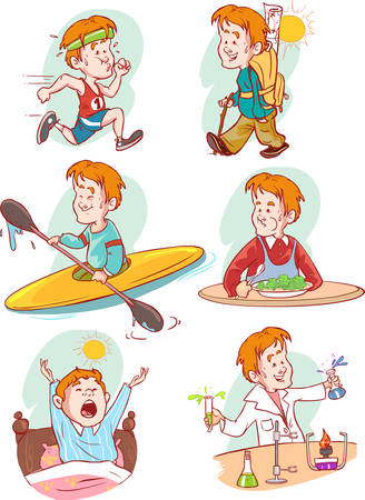 Daily routine of kids vector illustrationのイラスト素材