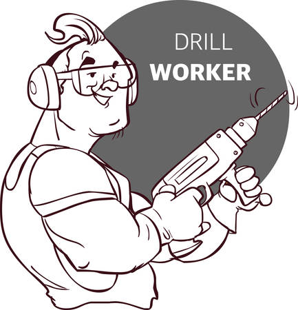Muscular construction worker with drill vector imageのイラスト素材