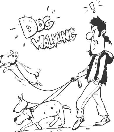 Set icons of dogs and dog-walker in the city. stock illustrationのイラスト素材