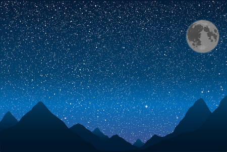 Silhouette of the mountains in the background of the starry sky.のイラスト素材