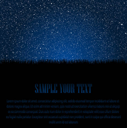 Silhouette of grass on a background of the starry dark blue sky.のイラスト素材