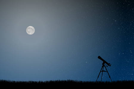 Silhouette of a telescope on a background of the starry sky.のイラスト素材