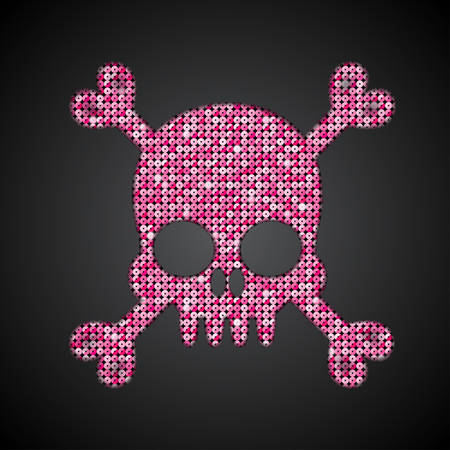 Vector pink sequin skull. Jolly Roger on dark backgroundのイラスト素材