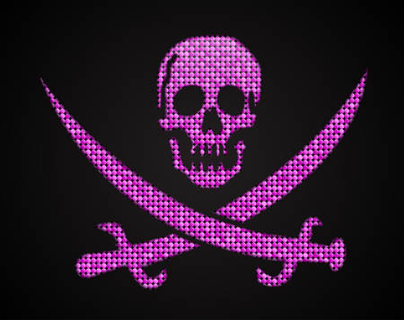 Vector pink sequin skull. Jolly Roger on dark backgroundのイラスト素材