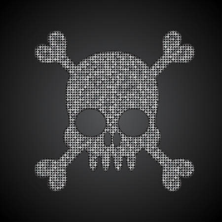 Silhouette of a skull and crossbones of silver sequins against a dark background.のイラスト素材