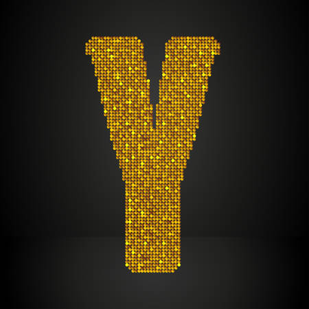 Letters, numbers and symbols in the form of gold sequins.のイラスト素材