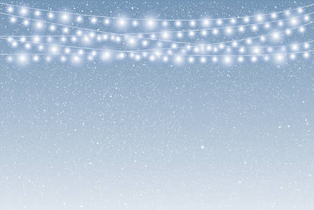 Falling snow vector. White splash on blue background. Winter snowfall hand drawn spray texture. Garland on the background of snow-covered sky.のイラスト素材