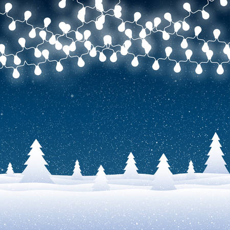 Vector white snow falling on blue background. Garlands on a background of falling snow.のイラスト素材