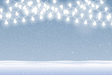 Vector white snow falling on blue background. Garlands on a background of falling snow.のイラスト素材