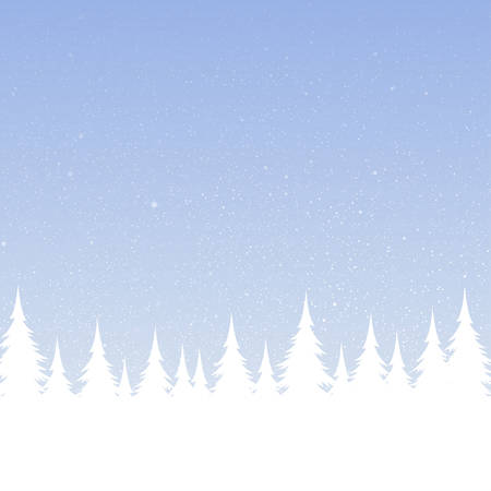 Silhouettes of trees on a snowy blue background.のイラスト素材