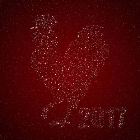 Vector illustration of a rooster in the star style. Silhouette on a night starry sky background rooster - a symbol of 2017 by the Chinese calendar. Design element Christmas cards, booklets, calendarsのイラスト素材