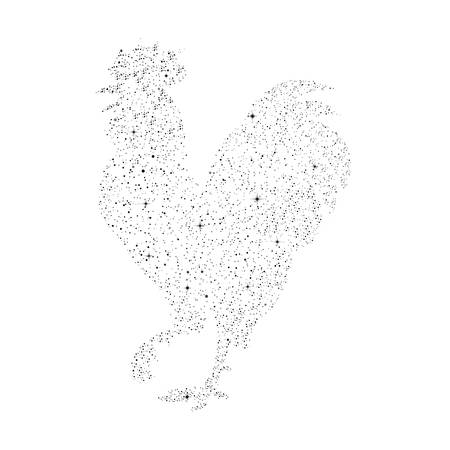 Vector illustration of a rooster in the star style. Silhouette on a night starry sky background rooster - a symbol of 2017 by the Chinese calendar. Design element Christmas cards, booklets, calendarsのイラスト素材