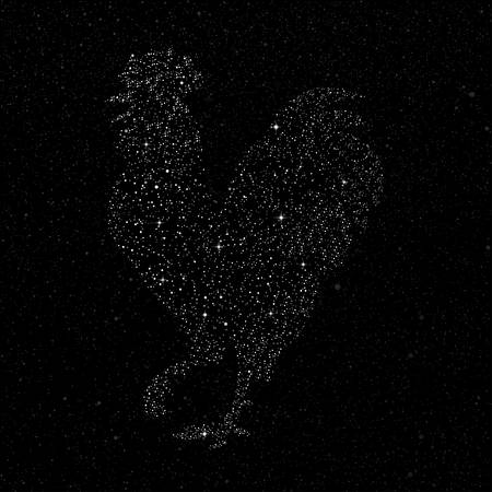 Vector illustration of a rooster in the star style. Silhouette on a night starry sky background rooster - a symbol of 2017 by the Chinese calendar. Design element Christmas cards, booklets, calendarsのイラスト素材