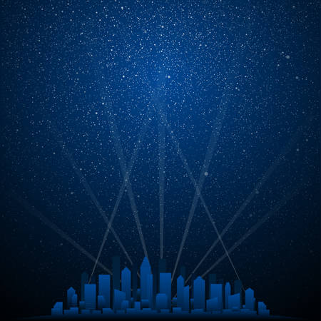 Silhouette of the city. The rays of spotlights over the city.のイラスト素材
