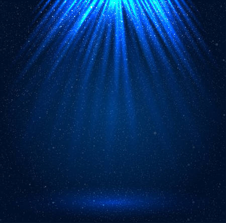 Shiny sunburst of sunbeams on the star sky. Blue rays of the sun on a background of the starry sky. Glare.のイラスト素材