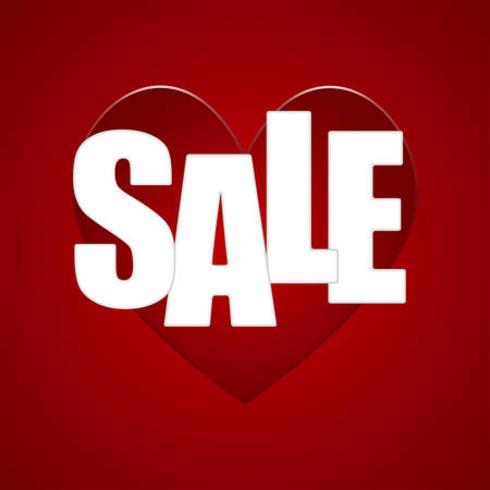 Red heart with an inscription - sale, on a red background.のイラスト素材