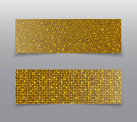 Horizontal set of Gold sequins banners template for business design, infographics. Vector illustration eps10. Mosaic sequins glitter sparkle, stars.のイラスト素材
