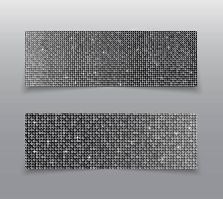 Horizontal set of Silver sequins banners template for business design, infographics. Vector illustration . Mosaic sequins glitter sparkle, stars.のイラスト素材