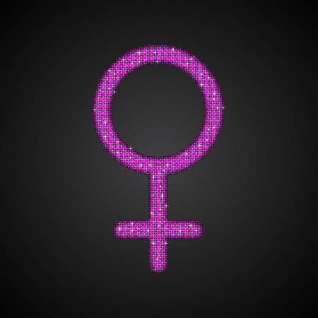 Gender Women Pink Sequins Flat Vector Simple Icon on dark Background. Mosaic, Sequins, Glitter, Sparkle, Stars. Stylish Vector Illustration for Web Design.のイラスト素材