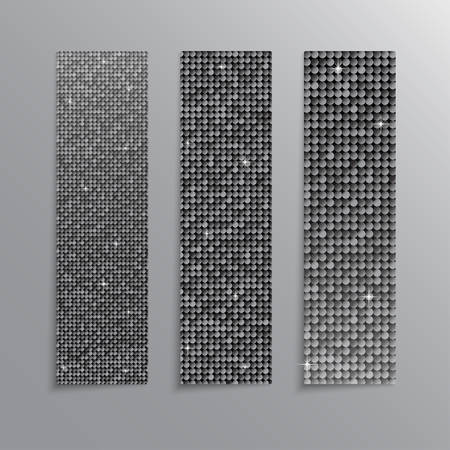Vertical set of Silver sequins banners template for business design, infographics. Vector illustration eps10. Mosaic sequins glitter sparkle, stars.のイラスト素材