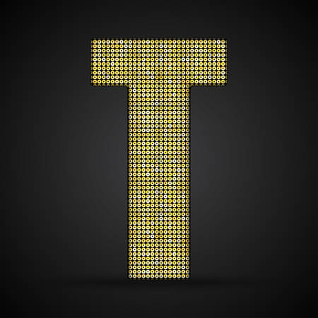 Letters, numbers and symbols in the form of gold sequins.のイラスト素材