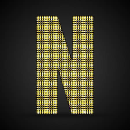 Letters, numbers and symbols in the form of gold sequins.のイラスト素材