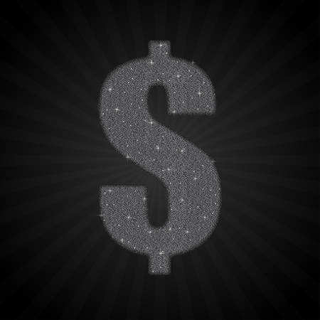 Silver Sequin Sing Symbol. Silver Sparkle, Mosaic, Glitter Letter, Star. Dollars sign icon. USD currency symbol. Money Label. Gray flat button with shadow. Modern UI website navigation.のイラスト素材
