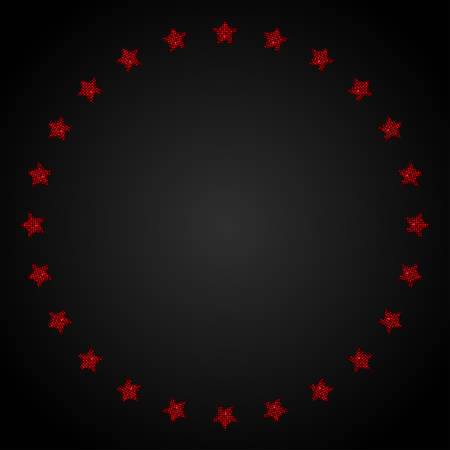 Vector abstract background. Red sequin stars in a circle on the dark background. Eps 10.のイラスト素材