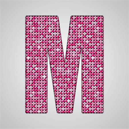 Letters, numbers and symbols in the form of pink sequins.のイラスト素材