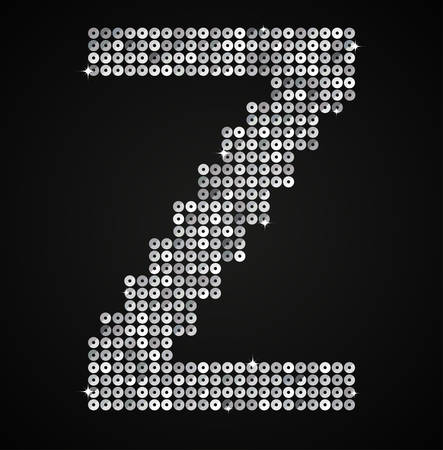 Letters, numbers and symbols in the form of silver sequins.のイラスト素材