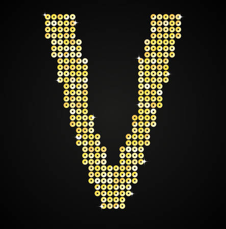 Letters, numbers and symbols in the form of gold sequins.のイラスト素材