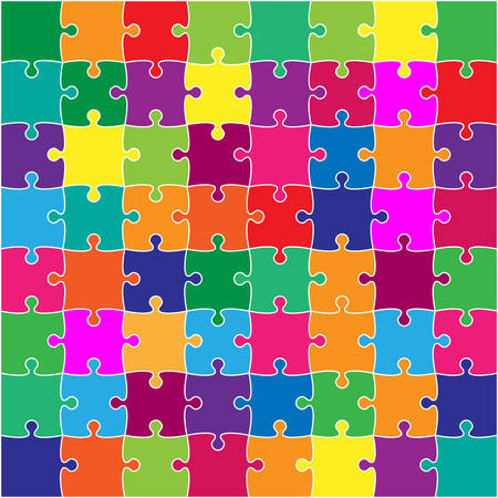 64 Color Puzzles Pieces Arranged in a Square - JigSaw - Illustration.のイラスト素材