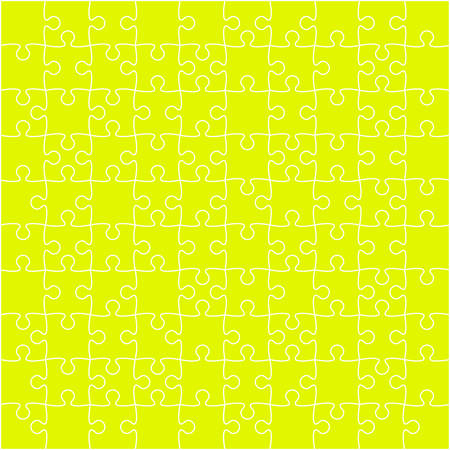 100 Yellow Puzzles Pieces Arranged in a Square - JigSaw - Illustration.のイラスト素材