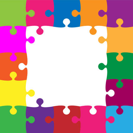 25 Color Puzzles Pieces Arranged in a Square - JigSaw - Illustration. Frame.のイラスト素材