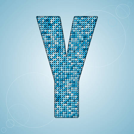 Letters, numbers and symbols in the form of blue sequins.のイラスト素材