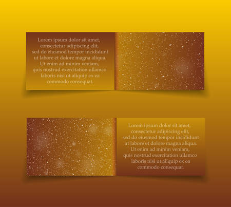 Set of Horizontal Paper Gold Golden Rectangle Banners Template. Vector Illustration. Snow, Blizzard. Winter Holiday New Year and Christmas. Winter Sale and Discount. Mock up, Card.のイラスト素材