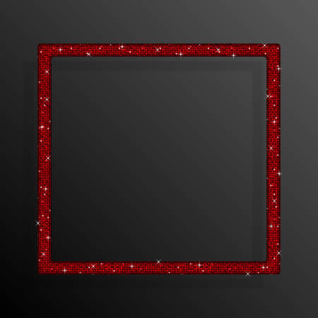 Frame made of Red sequins in the form square. Mosaic sequins glitter sparkle stars.のイラスト素材