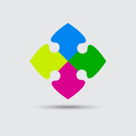 Puzzle Four Color Piece Sign Icon. Strategy Symbol. Puzzle Piece Button with Shadow. Modern UI website Navigation.のイラスト素材