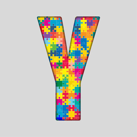 Puzzle Jigsaw Letter - Y. Jigsaw made of Colored Puzzle Piece - Illustration. Puzzle Font. Creative Toy Alphabet. Web Design and Graphic .のイラスト素材