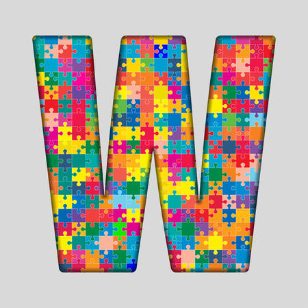 Puzzle Jigsaw Letter - W. Jigsaw made of Colored Puzzle Piece - Illustration. Puzzle Font. Creative Toy Alphabet. Web Design and Graphic .のイラスト素材
