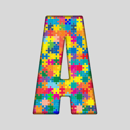 Puzzle Jigsaw Letter - A . Gigsaw made of Colored Puzzle Piece - Illustration. Puzzle Font. Creative Toy Alphabet. Web Design and Graphic .のイラスト素材