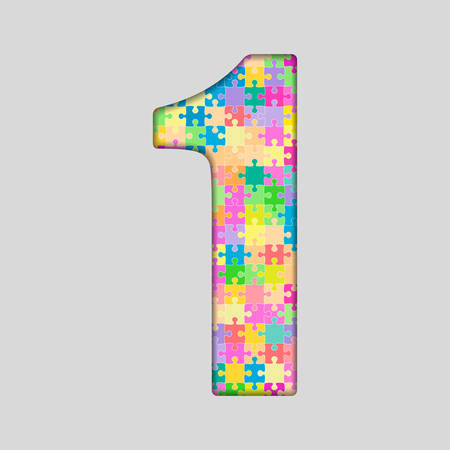 Puzzle Jigsaw Number - 1 One . jigsaw made of Colored Puzzle Piece - Illustration. Puzzle Font. Creative Toy Numbers. Web Design and Graphicのイラスト素材